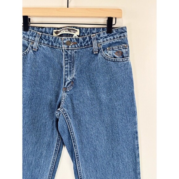 Harley Davidson Womens Jeans Blue Denim Straight Mid Rise Moto Y2K Size 6 Tall - Picture 9 of 13